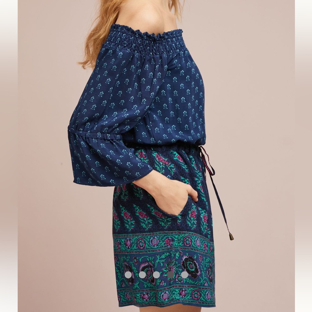 Anthropologie Ett:Twa Kaleo Off The Shoulder Romper Blue Boho Size Xs